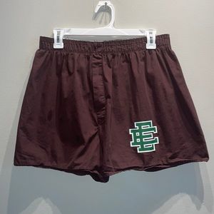 Eric Emanuel boxer style shorts. Brown with green logo. Mens large.